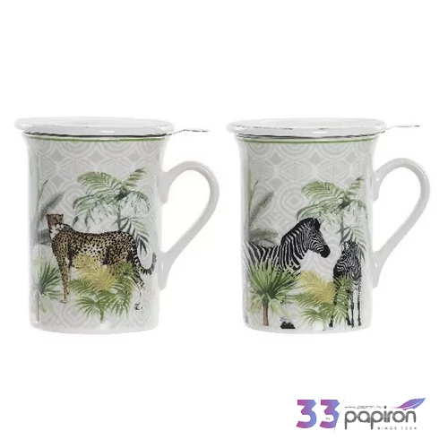 Bögre porcelán 280ml 11x8,5x11cm, fedővel 2 féle állatos