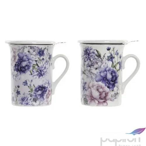 Bögre porcelán 280ml 11x8,5x11cm, fedővel 2 féle virágos