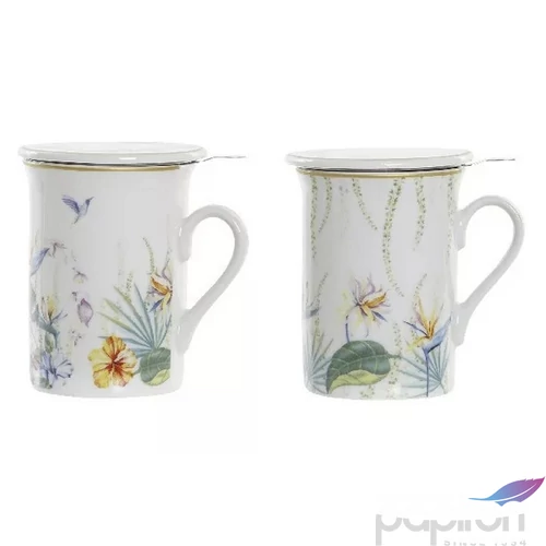 Bögre porcelán 280ml 11x8,5x11cm, fedővel 2 féle virágos