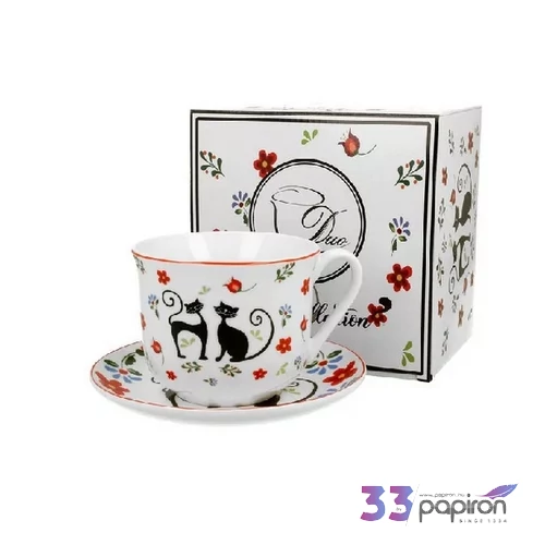 Csésze+alj Porcelán 470ml, cicás