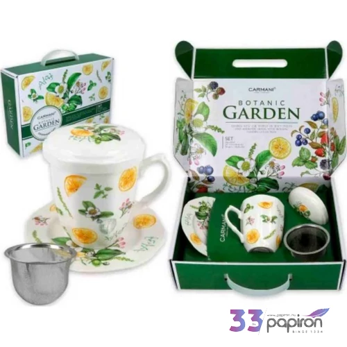 Bögreszett porcelán 300ml Porcelánbögre+alj tetővel fémszűrővel díszdobozban, citromos