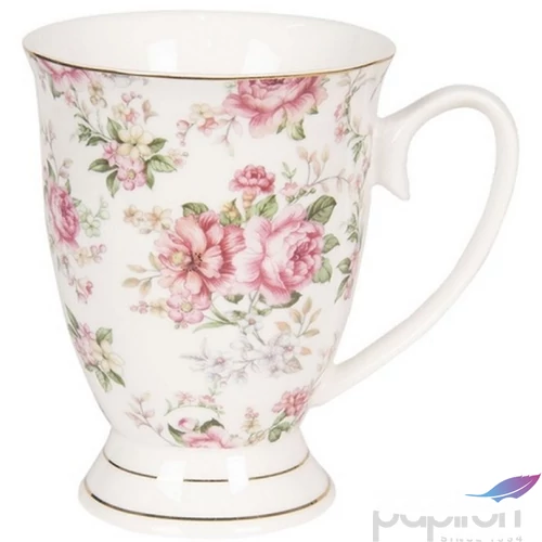 Bögre porcelán 300ml rózsaszín virágos 11x8x10cm aranyszegéllyel
