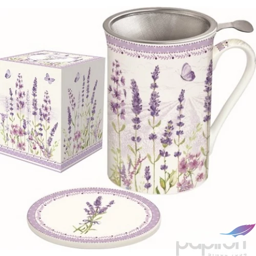 Bögre Porcelán 300ml tetővel, fémszűrővel Lavender Field