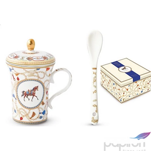 Bögre Porcelán 300ml, tetővel kanálall dobozban, Cheval 