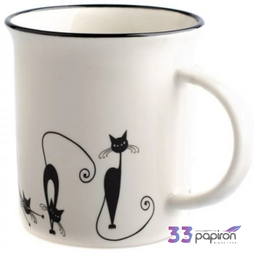 Bögre porcelán 310ml nyújtózó fekete macskás dobozban