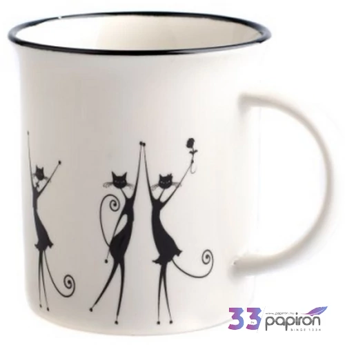Bögre porcelán 310ml táncoló fekete macskás dobozban