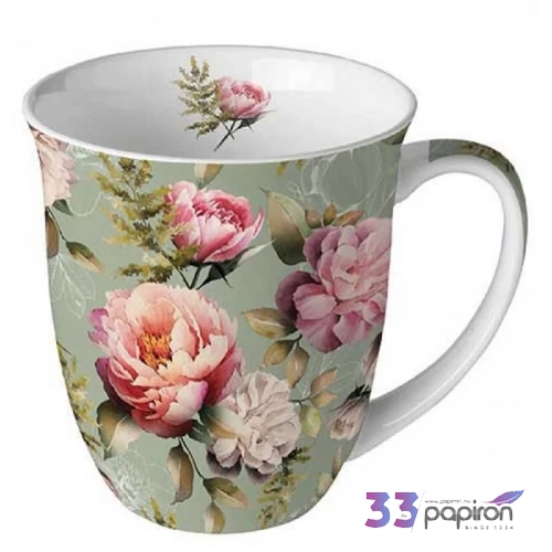 Bögre porcelán Ambiante Peonies composition green 4dl porcelánbögre