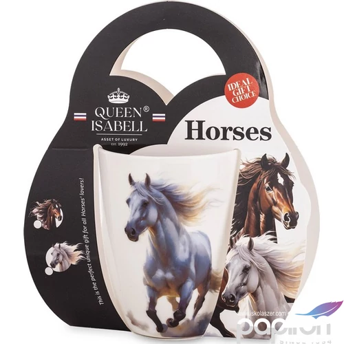 Bögre Porcelán 350ml, fehér lovas díszcsomagolásban