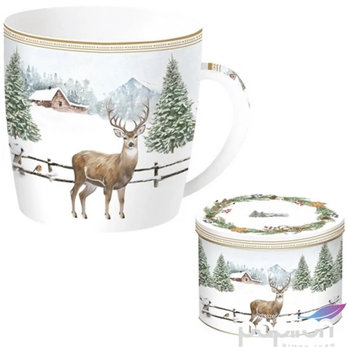 Bögre porcelán 350ml fémdobozban, White Forest