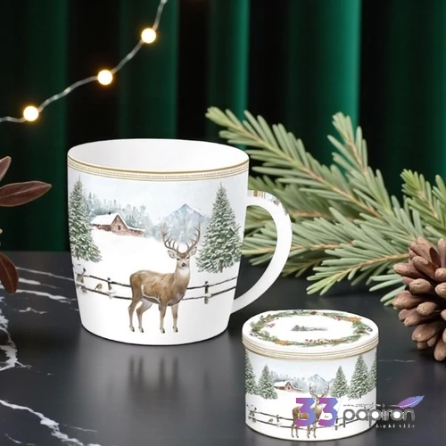 Bögre porcelán 350ml fémdobozban, White Forest