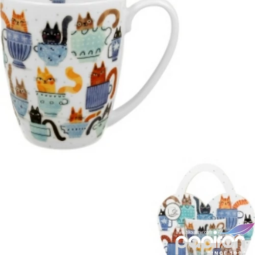 Bögre Porcelán 3,5dl díszcsomagolásban, Teacup Cats dobozban
