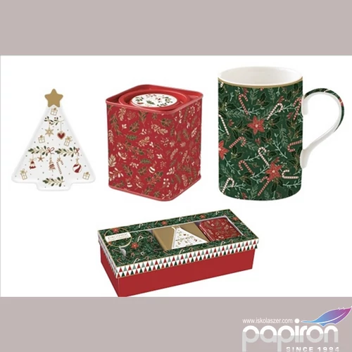 Bögre Porcelán 3,5dl +teafiltertartó 8,5x10,5cm+fémdobo dobozban