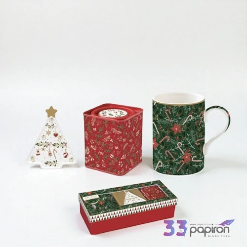 Bögre porcelán 3,5dl +teafiltertartó 8,5x10,5cm+fémdobo dobozban