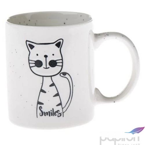 Bögre porcelán 360 ml fekete rajzos cica Smile felirattal