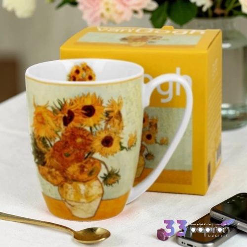 Bögre porcelán 360ml dobozban, Van Gogh: Napraforgók