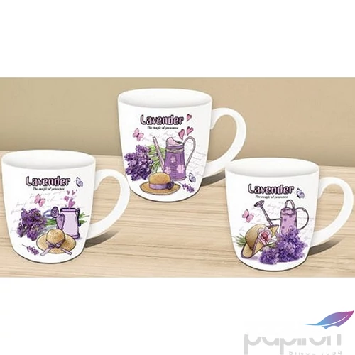 Bögre porcelán 360ml díszdobozos, kanál+tető 9x8,5cm, 3 féle Lavender Magic