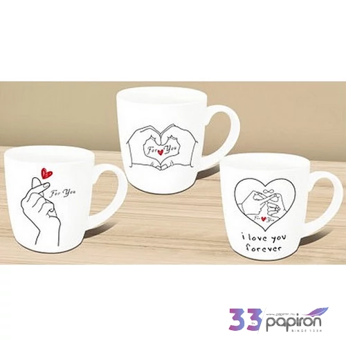Bögre porcelán 360ml díszdobozos, kanál+tető 9x8,5cm, 3 féle For You
