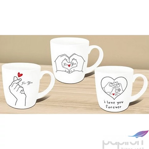 Bögre porcelán 360ml díszdobozos, kanál+tető 9x8,5cm, 3 féle For You