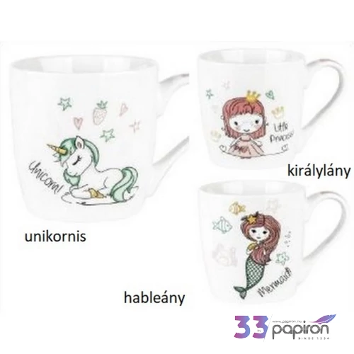 Bögre porcelán 360ml Molly ( hableány/ királylány/unikornis )