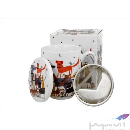 Bögre Porcelán 3,6dl tetővel fémszűrővel, Dog walk dobozban