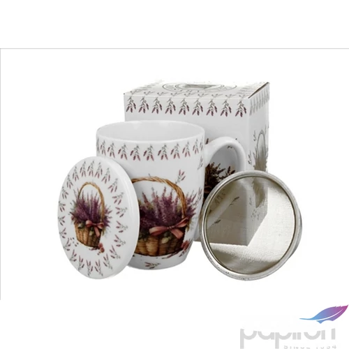 Bögre Porcelán 3,6dl tetővel fémszűrővel, Lavender dobozban