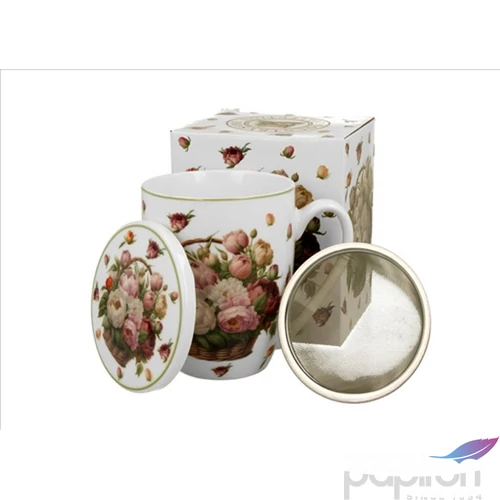 Bögre Porcelán 3,6dl tetővel fémszűrővel, Peonies dobozban