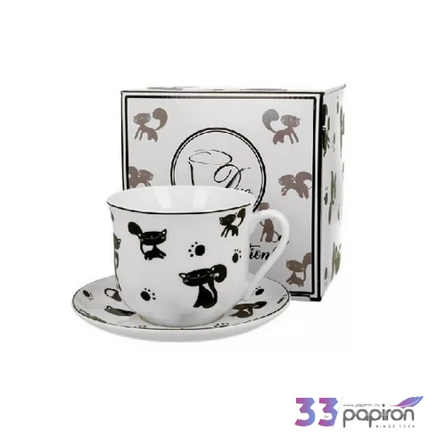 Csésze+alj Porcelán 470ml Black Cats