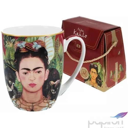 Bögre porcelán 380ml dobozban, Frida Kahlo: Önarckép tövisnyaklánccal, kolibrivel