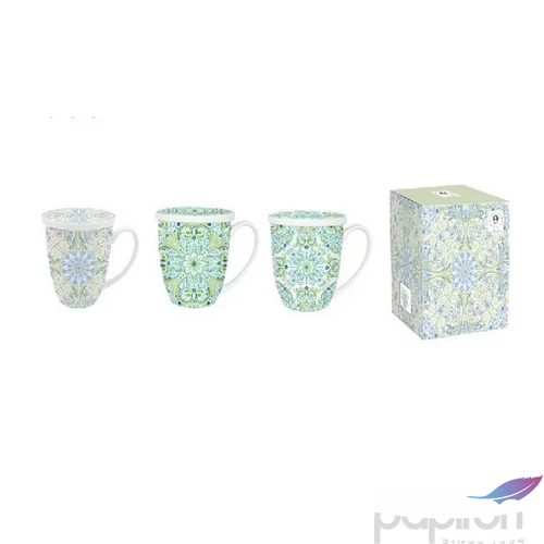 Bögre porcelán 380ml fedővel, 12x9x11cm, 3 féle minta