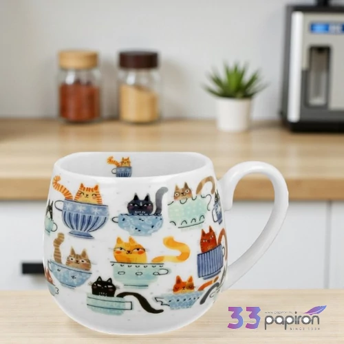 Bögre porcelán 430ml Teacup Cats dobozban