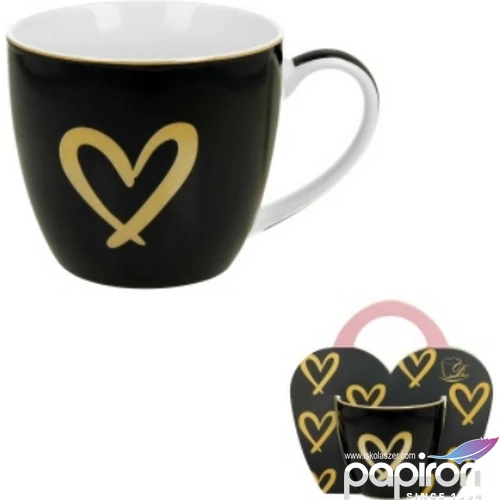 Bögre porcelán 460ml díszcsomagolásban, Dark Blue Gold Heart