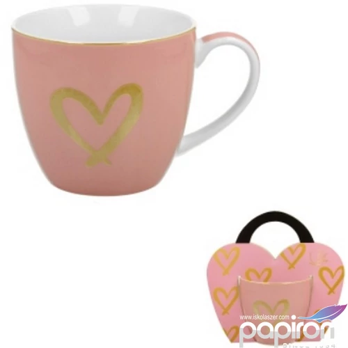 Bögre porcelán 460ml díszcsomagolásban, Pink Gold Heart