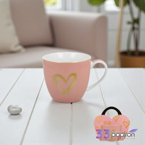 Bögre porcelán 460ml díszcsomagolásban, Pink Gold Heart