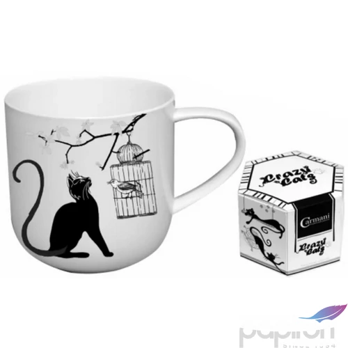 Bögre Porcelán 4,6dl fekete macskás, kalitkával dobozban