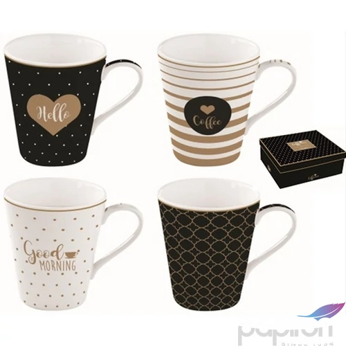 Bögre Porcelán 3dl Coffe Mania,Good Morning 4db-os dobozban