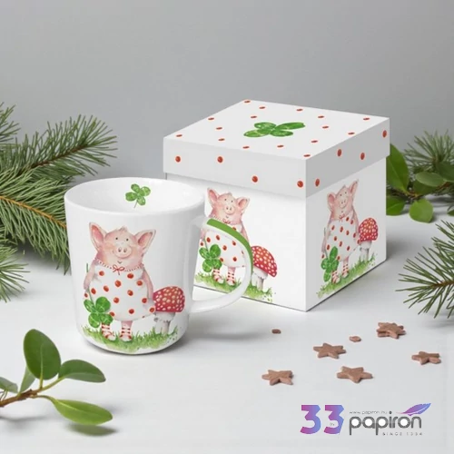 Bögre porcelán 4dl dobozban, Lucky Piggy