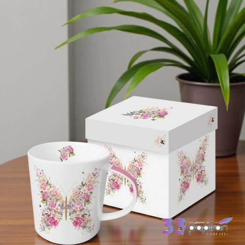 Bögre porcelán 4dl Papillon et fleurs dobozban