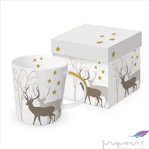 Bögre Porcelán 4dl Winter Deers white dobozban