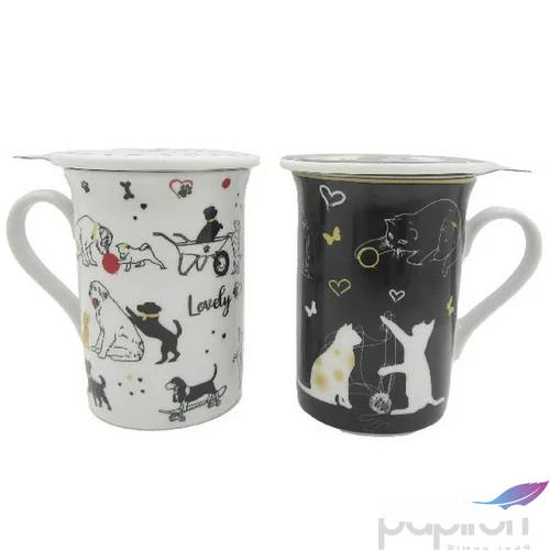 Bögre porcelán fedővel, 11x8,5x11cm, 280ml, 2 féle állatos