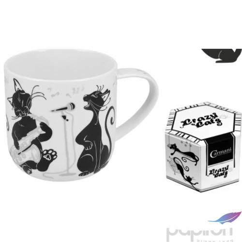 Bögre Porcelán 5dl fekete macskás, zenés dobozban