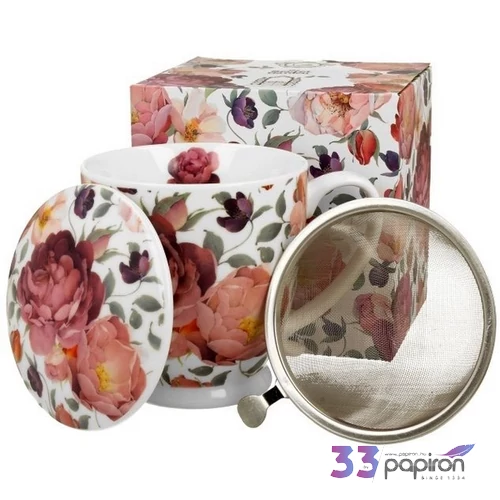 Bögre porcelán 510ml Virág-Rózsa szűrős