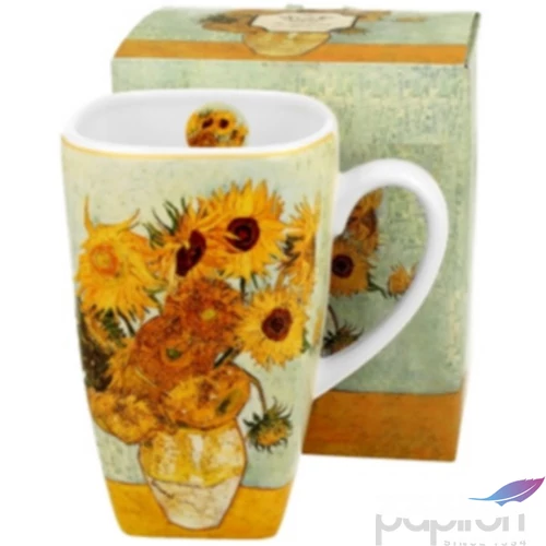 Bögre porcelán 630ml szögletes, dobozban Van Gogh:Napraforgók