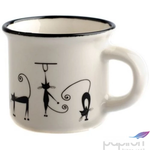 Bögre porcelán 75ml presszós, ágaskodó fekete macskás fekete csíkkal