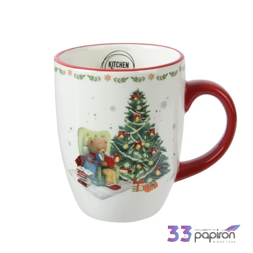 Bögre porcelán karácsony 24' maci és fenyőfa kézzel festett 8cmx11.3cmx10.1cm sdkae