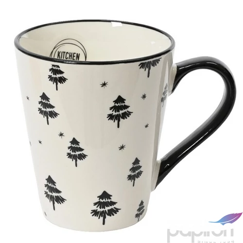 Bögre porcelán karácsonyi 24' fenyőfás fekete fehér 13cm 8.7cmx12.3cmx10cm sdkae
