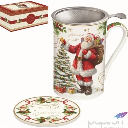 Bögre Porcelán karácsonyi 3dl tetővel fémszűrővel MagicChristmas dobozban