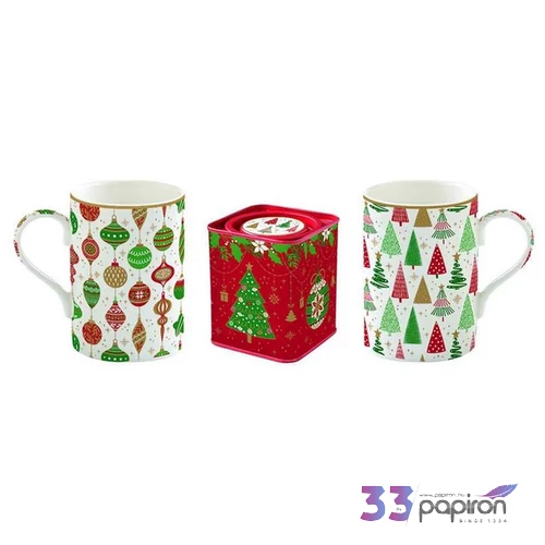Bögreszett porcelán karácsony 3,5dl 2db+fémdoboz 7,5x7,5x9cm, 2db-os dobozban