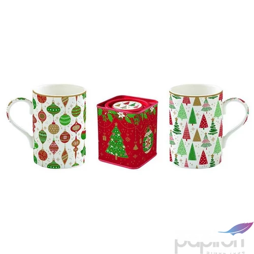 Bögre Porcelán karácsonyi 3,5dl 2db+fémdoboz 7,5x7,5x9cm, 2db-os dobozban