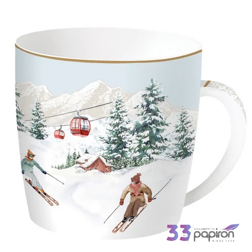 Bögre porcelán karácsony 350ml, fémdobozban, Chalet
