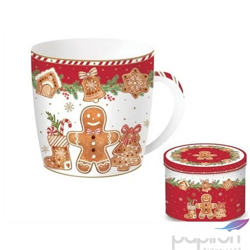 Bögre Porcelán karácsonyi 3,5dl fémdobozban Fancy Gingerbread dobozban